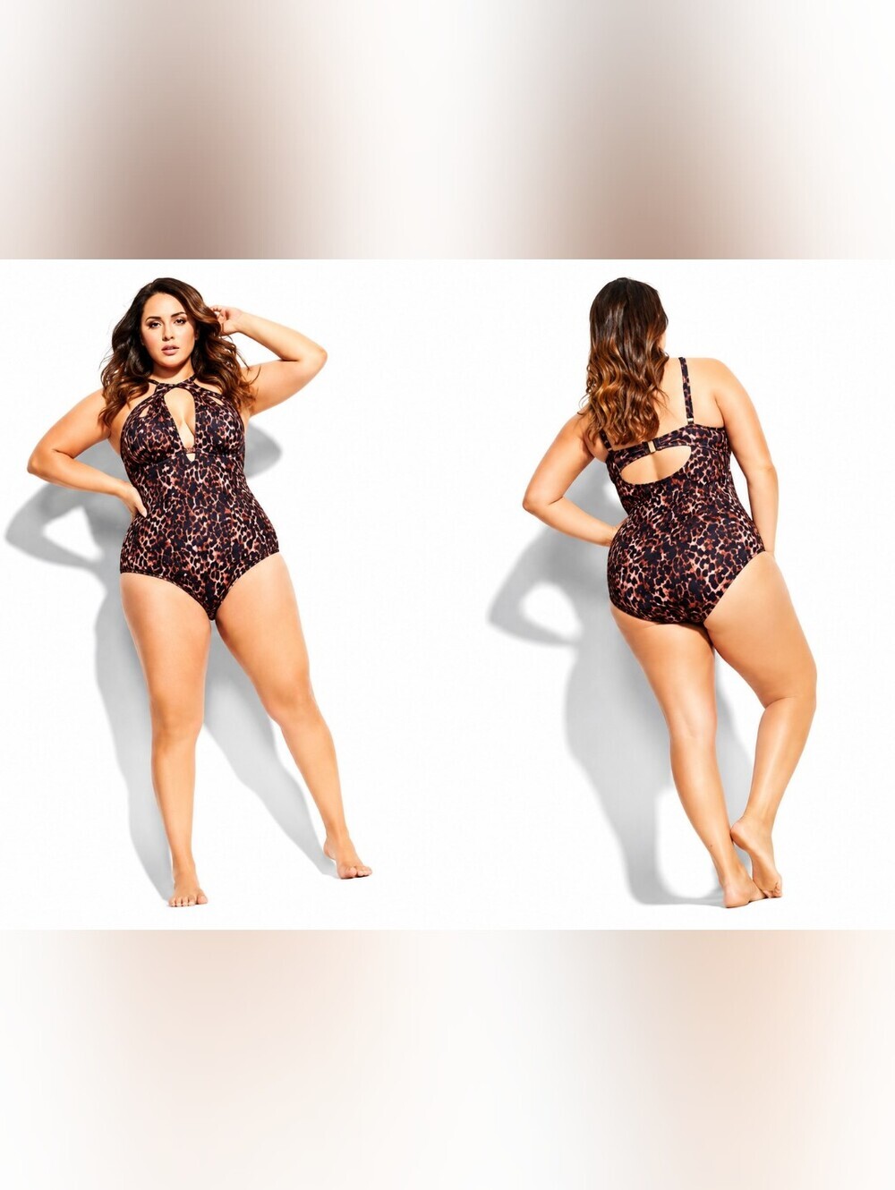 City Chic Cancun animal print leopard one piece swim low cut, sexy 20 L